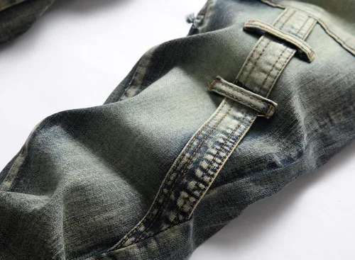 Vista 4 de XIMXIMMTIAN Jeans rectos para hombre, estilo motociclista, desgastados, desgastados, desgastados, rectos