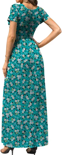 Vista 3 de DB MOON Womens 2025 Summer Maxi Dresses Casual Short Sleeve Empire Waist Spring Long Dress with Pockets
