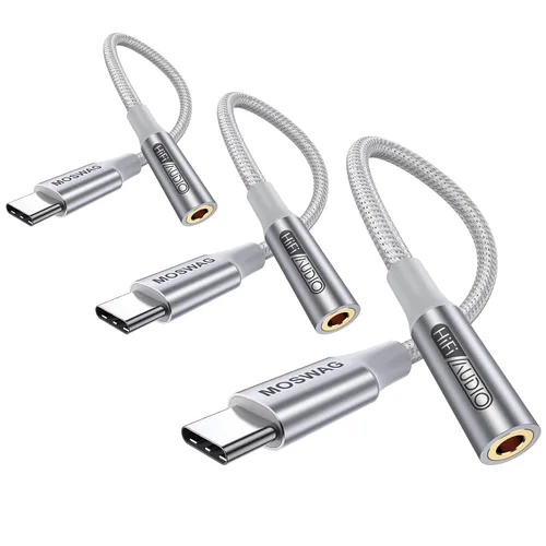 Vista 12 de MOSWAG Adaptador de audio USB tipo C a conector de auriculares hembra de 0.138 in, sonido de alta fidelidad For