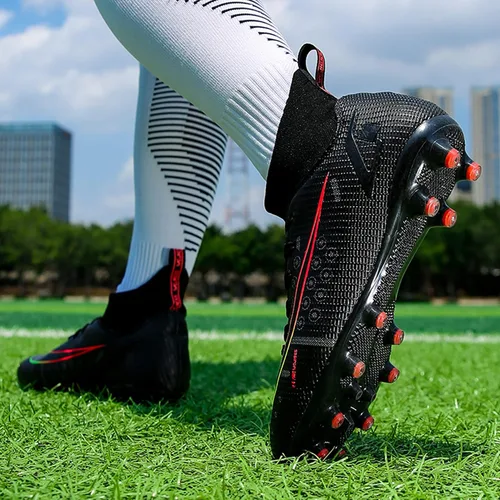 Vista 7 de Zapatos de fútbol para hombre, zapatos de fútbol de caña alta, con cordones, antideslizantes, para deportes al aire libre, atléticos, béisbol