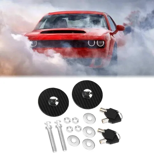 Vista 6 de Kit de pasador de capó para coche, universal, fibra de carbono, estilo de motor, cubierta de capó, bloqueo de llave, kit de liberación rápida