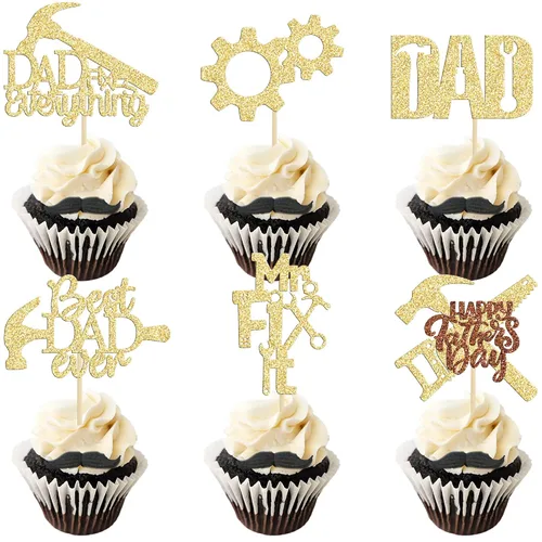 Vista 22 de Gyufise 24 piezas de decoración para cupcakes con bigote con purpurina negra del mundo para el mejor papá del mundo, decoraciones para el Día
