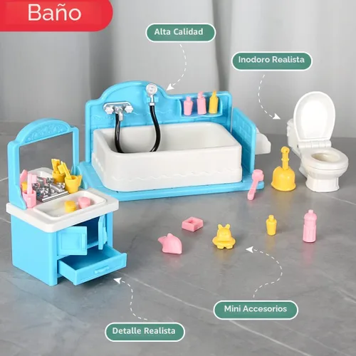 Vista 4 de TAKIHON Muebles para Casa de Muñecas, Juego de Juguetes de Cocina y Baño, Juego de Refrigerador y Lavadora para Niños, Accesorios en Miniatura