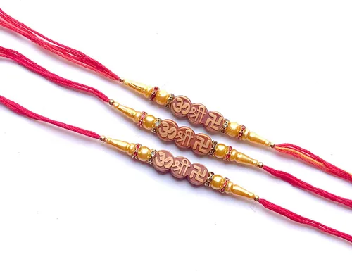 Vista 2 de Juego de 3 pulseras Rakhi Raksha Bandhan hechas a mano Rakhee Raksha Bandhan Raksha Bandhan regalo de color y diseño pueden variar