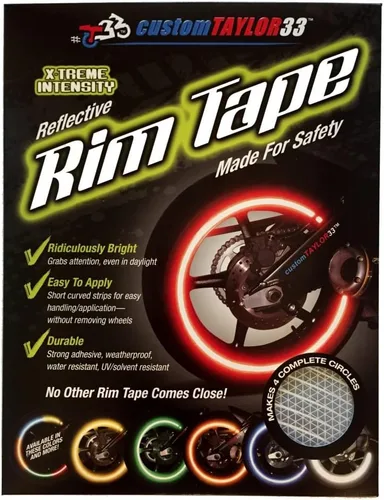 Vista 2 de customTAYLOR33: cinta reflectora de alta intensidad de seguridad para llantas, blanca/plateada/cromada (debe seleccionar el tamaño de llanta)