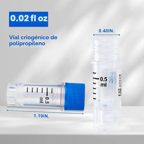 Vista 2 de Cryoviales de 0.0 fl oz, 25Pcs Cryotubes con código de barras lateral, frascos de esterilización con rosca externa, tubos de muestra con tapas Azul