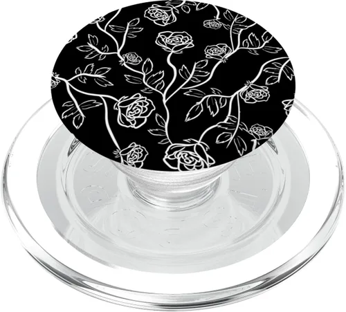 Vista 7 de Rose Bush Rose Petals Thorn Leaves Black White PopSockets Standard PopGrip