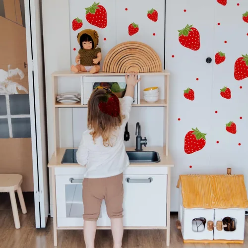 Vista 6 de 4 hojas/92 calcomanías de pared de fresa, calcomanías de pared de frutas
