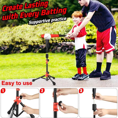 Vista 5 de Baseball Batting Tee Ball Set for Kids and Youth,with Bat & Ball Negro-Rojo B