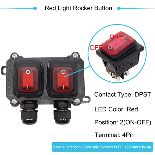 Vista 3 de Interruptor de cable en línea impermeable IP67 12V CC 20A 4pin 2 posiciones DPST interruptor de palanca de encendido y apagado al aire libre con 2