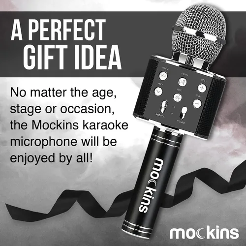 Vista 6 de Mockins Micrófono de Karaoke Bluetooth Negro para Niños con Altavoz Bluetooth Integrado Micrófono Inalámbrico de Karaoke Compatible con iPhone