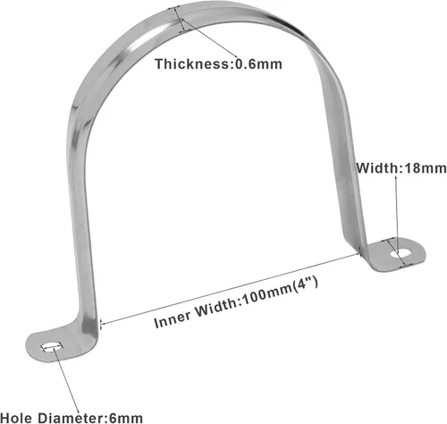 Vista 2 de Waziaqoc 10 abrazaderas de correa de tubo M100, soporte en U de acero inoxidable de 4 pulgadas, colgador de manguera de 2 agujeros, clips de tensión