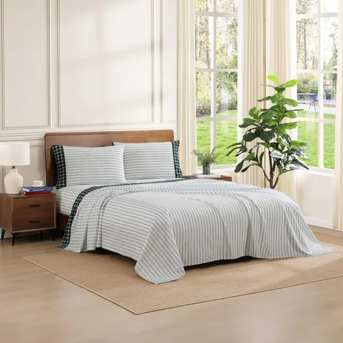 Vista 39 de Tommy Hilfiger - Sábanas para cama individual, ropa de cama de percal de algodón crujiente y fresca con funda de almohada a juego, juego de cama