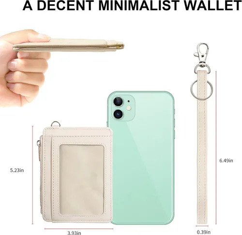 Vista 3 de Billeteras pequeñas para mujer, tarjetero de cuero con bloqueo RFID, cartera delgada y minimalista con bolsillo frontal para tarjetas, Beige, Delgado