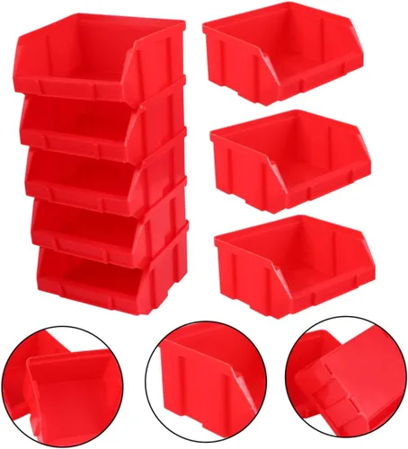 Vista 5 de DOITOOL Cajas de cajas de plástico con tapas, cubos de almacenamiento pequeños, cubos de almacenamiento apilables montados en la pared rojos