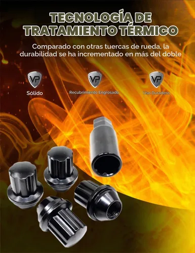 Vista 6 de Juego de 4 tuercas de rueda Veritek 14x1.5mm 38mm de longitud con llave hexagonal de 21mm y 22mm, negras, grandes, con asiento cónico