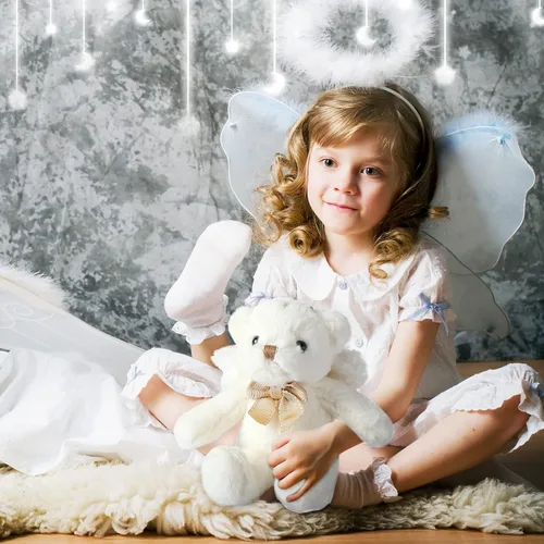 Vista 6 de HyDren Animal de peluche de oso de ángel con alas, muñecas de oso blanco para niños y niñas, regalo de cumpleaños (peluche, clásico)