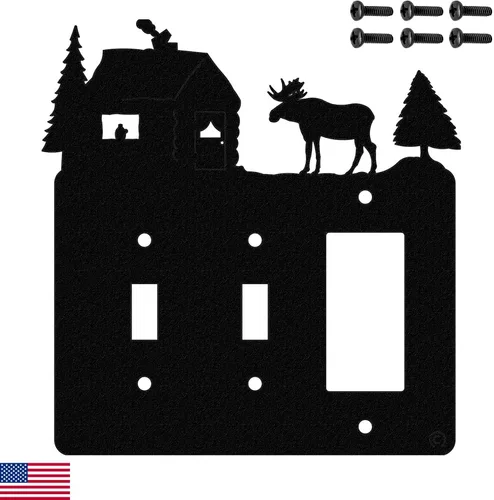 Vista 12 de Moose & Cabin - Placa de pared para interruptor de luz de palanca doble (palanca doble, negro) - Fabricado en Estados Unidos American Steel