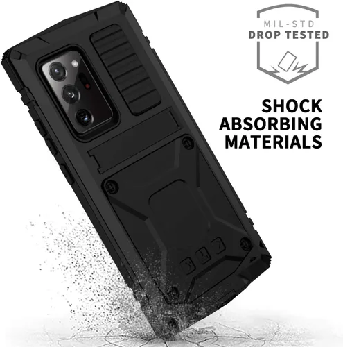 Vista 2 de Funda de metal compatible con Samsung Note 20 Ultra con protector de pantalla militar, resistente a prueba de golpes, con soporte para cámara, funda