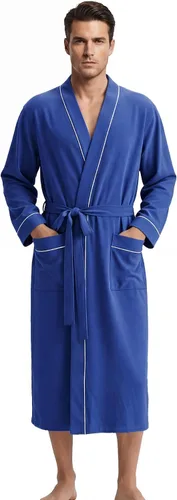 Vista 9 de U2SKIIN Mens 100% Cotton Cozy Robe, Ultra Soft Lightweight Bathrobe for Men Negro