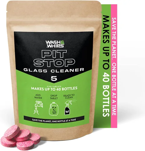 Vista 8 de WASH&WHIPS Tabletas limpiadoras de vidrio (hace botellas de 5 galones/20L/40 botellas) – Sin rayas, limpia lentes, ventanas, parabrisas – automóvil