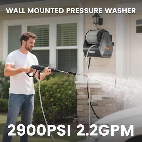 Vista 2 de Giraffe Tools Grandfalls - Hidrolavadora retráctil de montaje en pared Plus, máximo 2900 PSI 2.2 GPM, hidrolavadora eléctrica con manguera