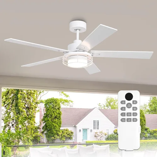 Vista 10 de Ventiladores de techo con luces y control remoto, ventilador de techo de granja de 52 pulgadas para dormitorio, sala de estar, patios, ventiladores