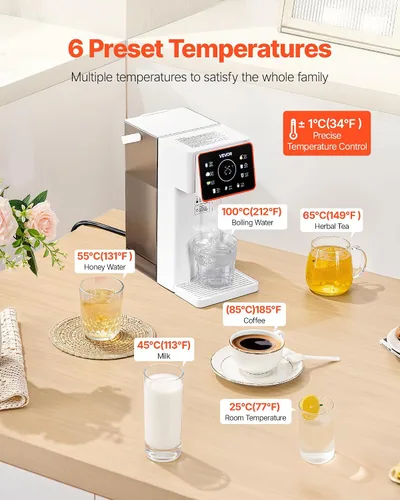 Vista 3 de VEVOR Dispensador de agua caliente instantáneo, dispensador de agua hirviendo para encimera con 6 temperaturas ajustables y 7 volúmenes de agua