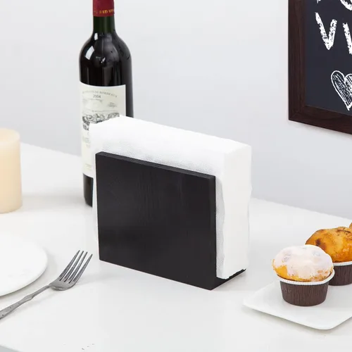 Vista 5 de Servilletero de papel de madera rústica, dispensador de almacenamiento de servilletas para mesas, accesorios de oficina de cocina para restaurantes