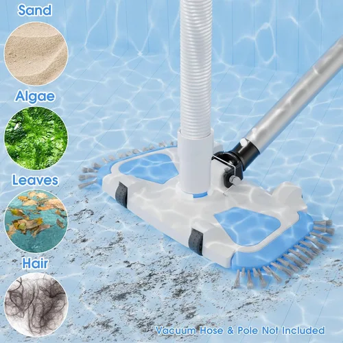 Vista 8 de Cabezal de aspiradora de piscina con mango de control direccional, resorte de mantenimiento estable, ruedas y cepillo lateral e inferior, cabezal