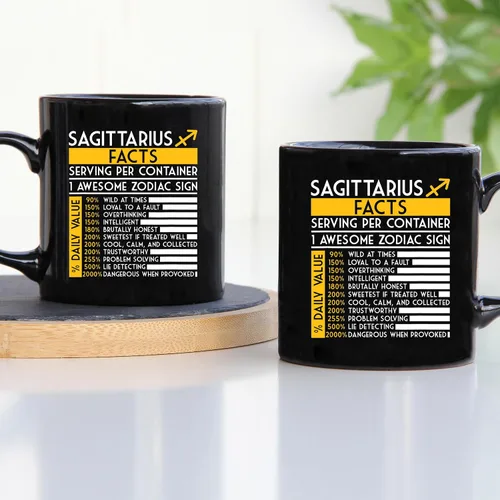 Vista 2 de TODOLIA Taza de café de 11 onzas con hechos de Sagitario, regalo de cumpleaños con signo del zodiaco, taza brillante de cerámica con símbolo