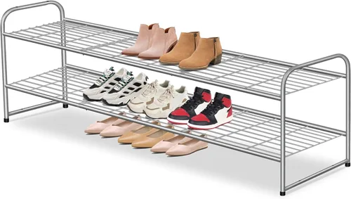 Vista 17 de AOODA Zapatero largo de 2 niveles para armario, organizador de almacenamiento de zapatos apilable de metal para entrada, dormitorio, piso, 18 pares