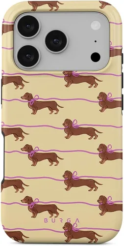 Vista 52 de BURGA - Funda p/teléfono compatible con iPhone 13 Pro, carcasa rígida híbrida de 2 capas + Funda protectora de silicona, almendras latte a lunares