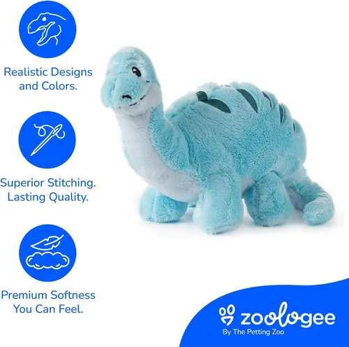 Vista 7 de The Petting Zoo ZOOLOGEE - Peluche de animal de peluche de Brachiosaurus, dinosaurio azul, 11 pulgadas