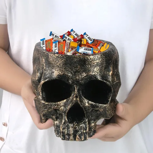 Vista 8 de Plato de caramelo de calavera de Halloween, cabeza de calavera profunda, soporte para cuenco de caramelo de Halloween, decoración de calaveras