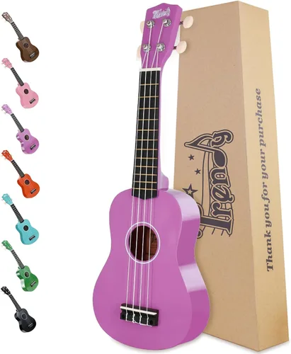 Vista 17 de Trendy Ukelele soprano de 21 pulgadas negro kit para principiantes bolsa de transporte afinador correa de cuerda cuadrada diapasón pegatinas ukelele