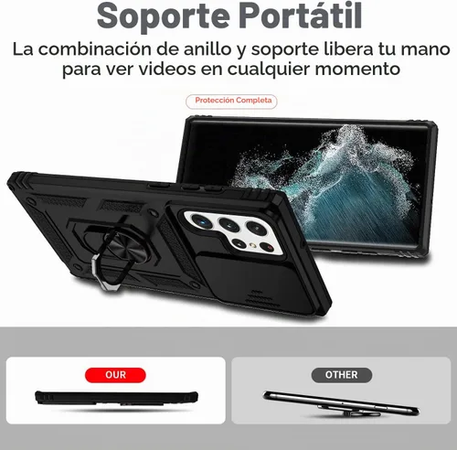 Vista 7 de Funda para Samsung Galaxy S22 Ultra con cubierta para lente de cámara, protector de pantalla HD, probado contra caídas de grado militar, soporte