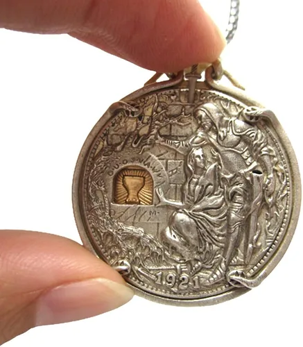 Vista 4 de suiwoyou Mecanismo móvil adornos colgante 1921 Morgan Hobo moneda collar colgante jooact suéter cadena latón calavera colgante