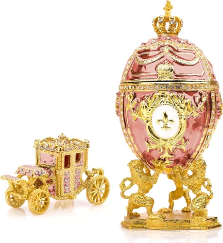 Vista 15 de Réplica decorativa de huevo de Pascua ruso extra grande de 6.6 pulgadas, pintada a mano, caja de joyería y baratijas para la mejor decoración