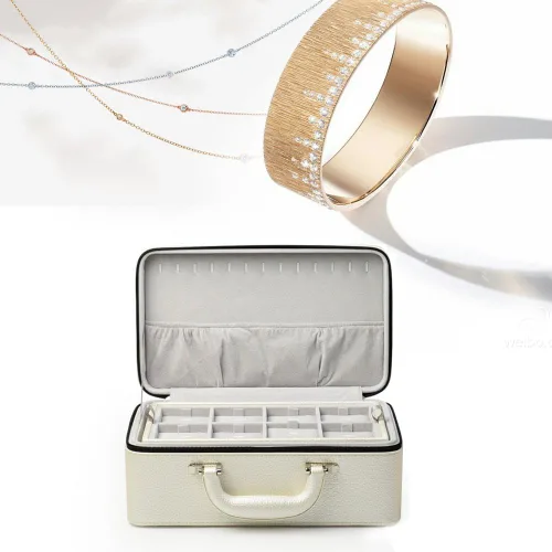 Vista 4 de Oirlv Maleta de joyería de cuero blanco para mujer, organizador de joyas de tres capas, soporte para anillos, aretes, collar, colgante, regalo