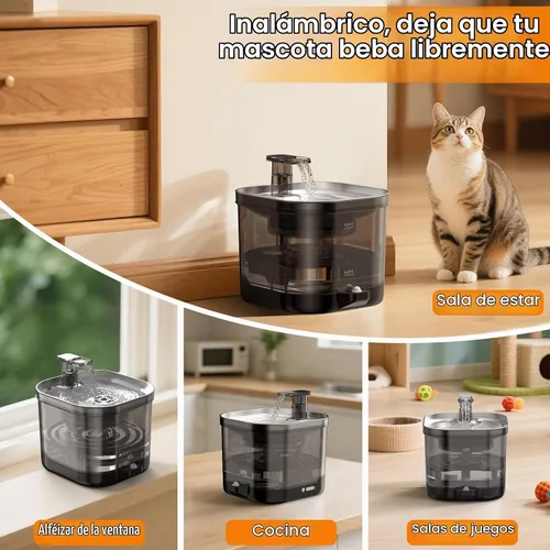 Vista 2 de Accokids Fuente de Agua Inalámbrica sin Cable para Gatos con Bomba Externa, Funciona con Batería de 5000mAh, Fuentes Automáticas Recargables de 68oz