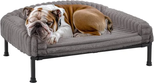 Vista 15 de Veehoo Cama elevada para perros con cojín de cojín, sofá cama de felpa esponjosa para perros pequeños, gatos, cuna elevada lavable para mascotas