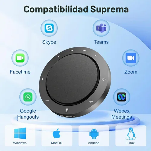 Vista 7 de Altavoz y micrófono de conferencia, micrófonos dual Al con captación de voz de 360° y sonido claro, tiempo de llamada de 10-14 horas, conexión