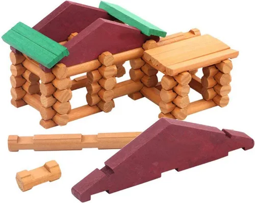 Vista 4 de 90 piezas de bloques de construcción de madera para niños pequeños, juego de troncos de cabaña de madera clásico, juguete educativo preescolar