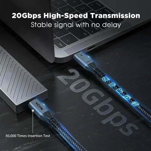 Vista 3 de VCOM Cable USB 4 - Thunderbolt 3, 6.6 pies, 20 Gbps, carga de 100 W, video de 84K a 60 Hz, compatible con USB-C, MacBooks, Hub, acoplamiento