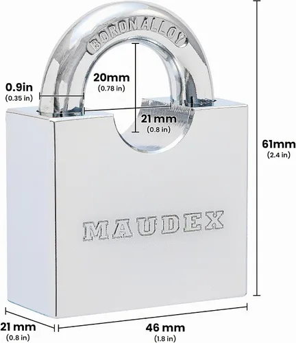 Vista 2 de Maudex® RPB45 Candado de Servicio Pesado con 5 Llaves - Grillete Endurecido Resistente al Corte de 9mm - Cuerpo Cromado Resistente a la Intemperie