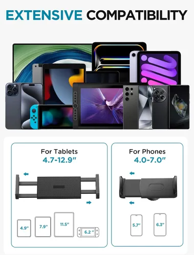 Vista 3 de InnoGear Soporte para tablet para cama, soporte para tableta superior, soporte para teléfono, soporte para tableta para escritorio, 2 abrazaderas