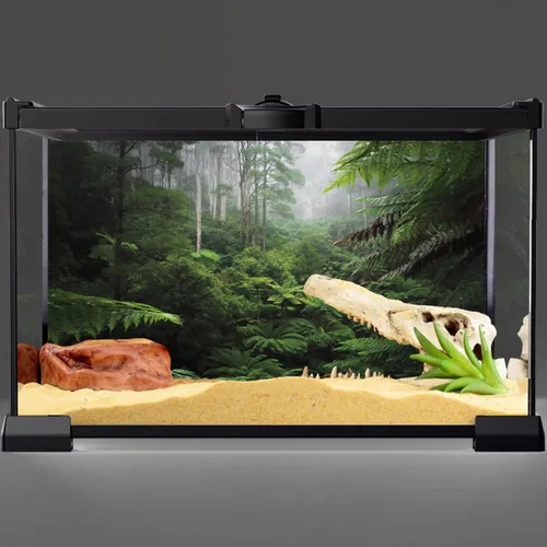Vista 2 de AWERT Fondo de terrario de bosque brumoso, árbol verde, fondo de hábitat de reptil, bosque tropical, acuario, 24 x 12 pulgadas, fondo de poliéster