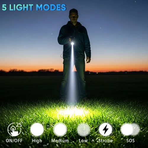 Vista 4 de Linternas LED recargables con luz lateral y pantalla de alimentación digital, 5 modos de iluminación súper brillante con luz de trabajo COB