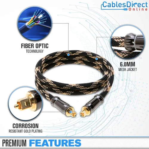Vista 2 de Cables Direct Online Cable de audio óptico Toslink de alta fidelidad de 1.5 pies, cable de fibra óptica digital de alta fidelidad para cine en casa